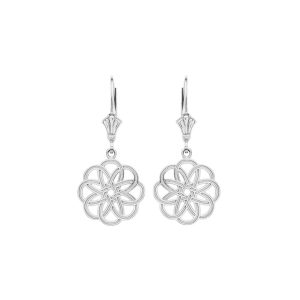 Sleek Floral Knot Drop Earrings in 9ct White Gold