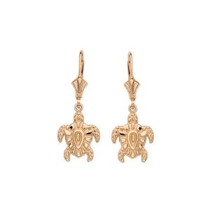 Textured Turtle Drop Earrings in 9ct Gold