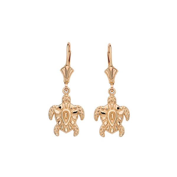 Textured Turtle Drop Earrings in 9ct Gold