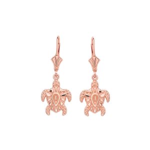 Textured Turtle Drop Earrings in 9ct Rose Gold