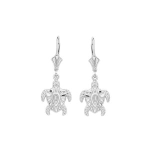 Textured Turtle Drop Earrings in 9ct White Gold