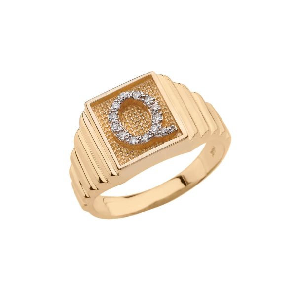 Men's Letter Q Diamond Stamped Initial Ring in 9ct Gold