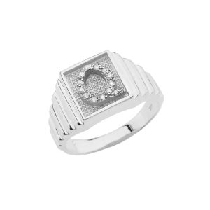 Men's Letter Q Diamond Ring in 9ct White Gold