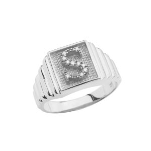 Men's Letter S Diamond Ring in Sterling Silver