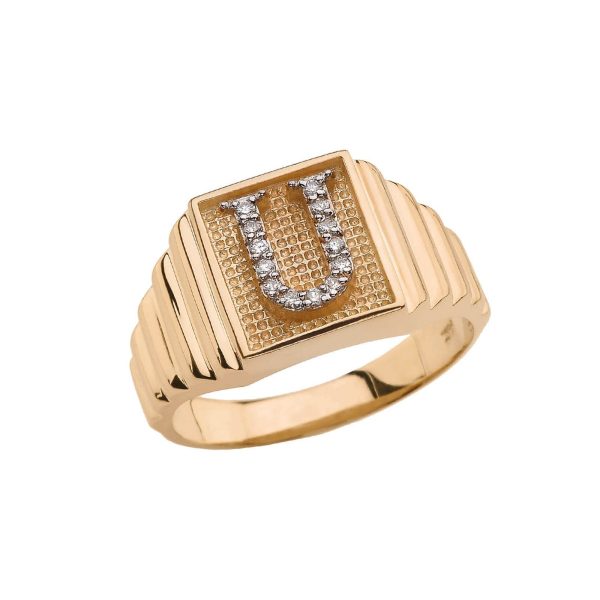 Men's Letter U Diamond Ring in 9ct Gold