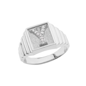 Men's Letter Y Diamond Ring in Sterling Silver