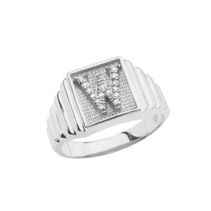 Men's Letter W Diamond Ring in Sterling Silver