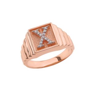 Men's Letter X Diamond Ring in 9ct Rose Gold