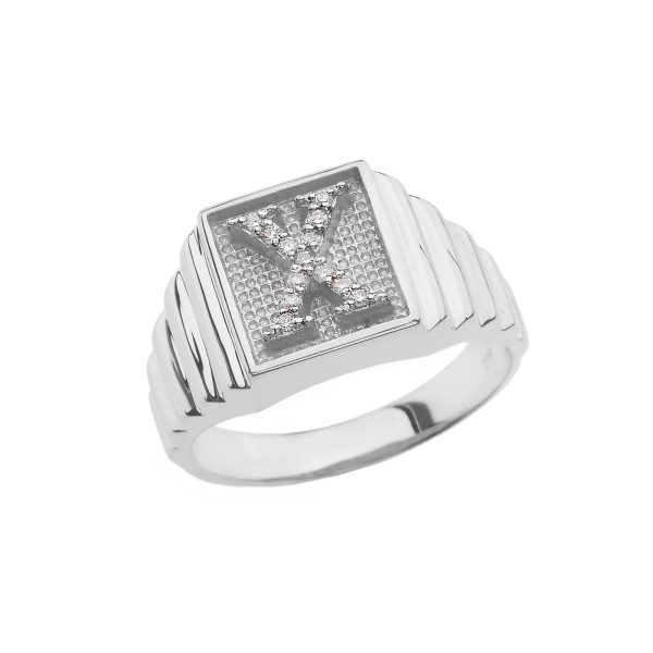 Men's Letter X Diamond Ring in Sterling Silver