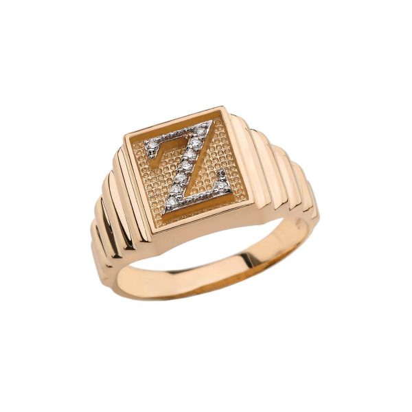 Men's Letter Z Diamond Stamped Initial Ring in 9ct Gold