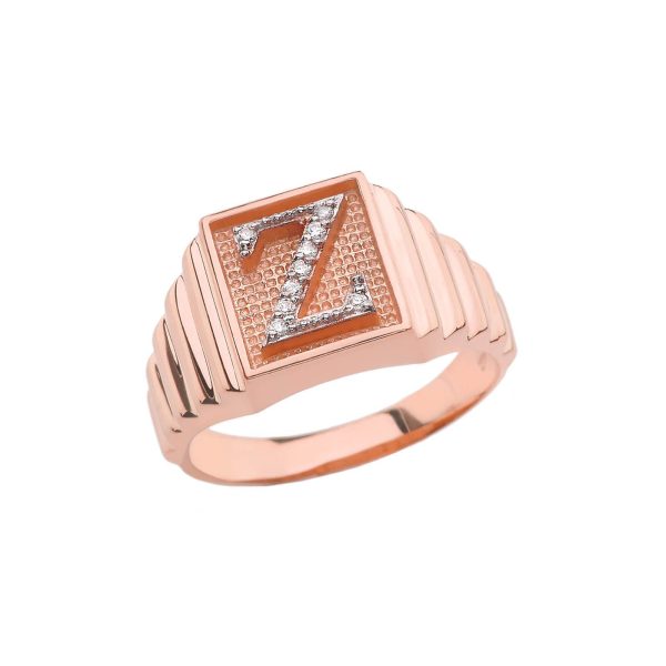 Men's Letter Z Diamond Stamped Initial Ring in 9ct Rose Gold