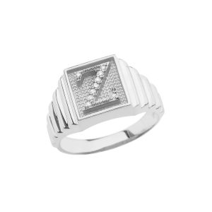 Men's Letter Z Diamond Ring in Sterling Silver