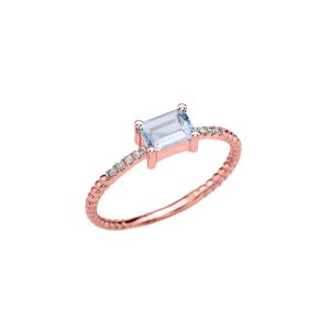 Aquamarine Gemstone Rope Ring in 9ct Rose Gold