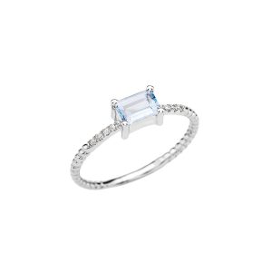 Aquamarine Gemstone Rope Ring in 9ct White Gold