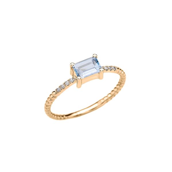 Aquamarine Gemstone Rope Ring in 9ct Gold