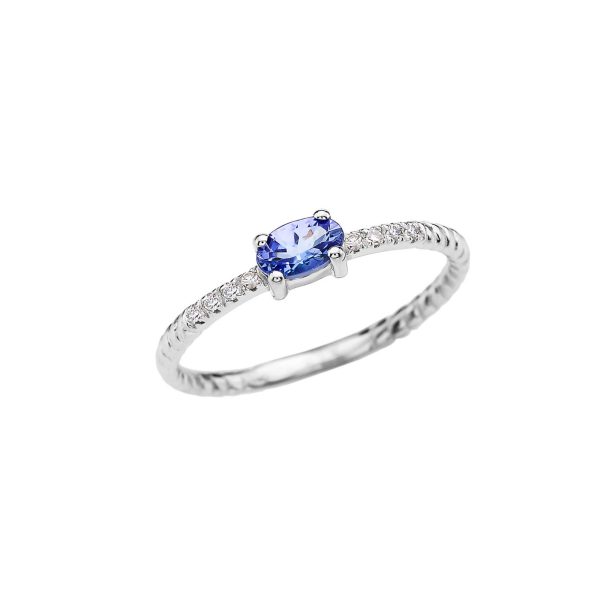 Tanzanite Minimalist Gemstone Stackable Rope Ring in 9ct White Gold