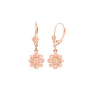 Textured Sunflower Drop Earrings in 9ct Rose Gold