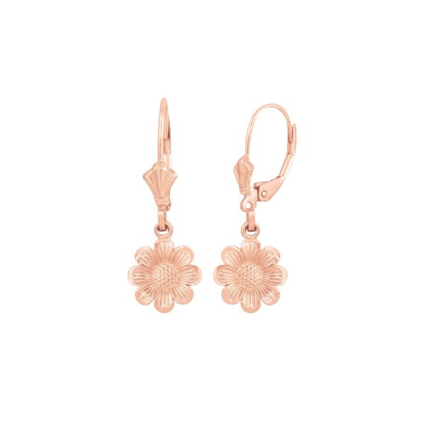 Textured Sunflower Drop Earrings in 9ct Rose Gold