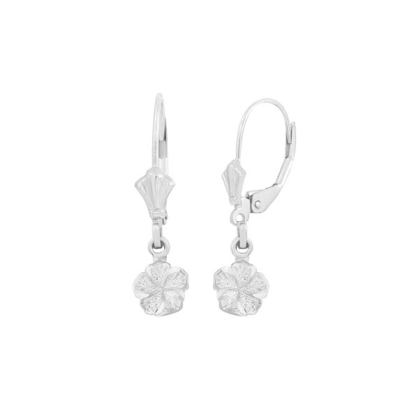 Tropical Hibiscus Drop Earrings in 9ct White Gold