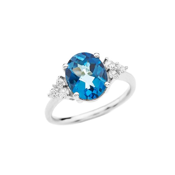 White Topaz & Blue Topaz Winged Gemstone Ring in 9ct White Gold