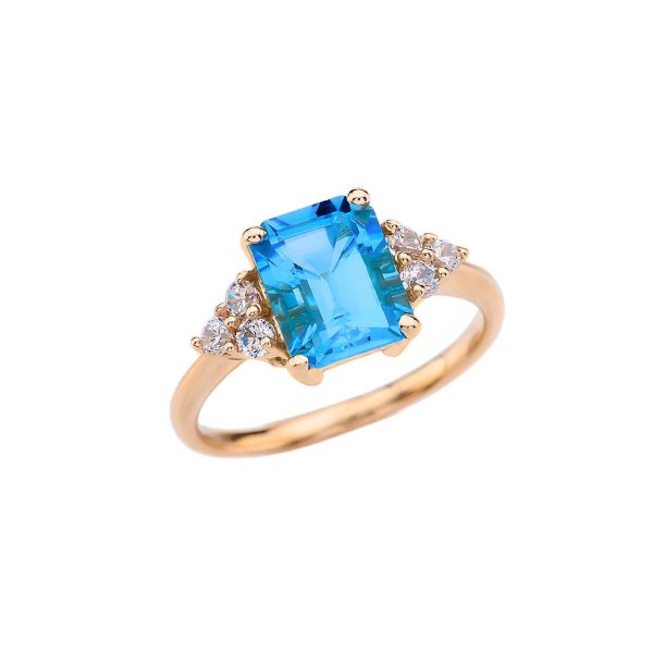 White Topaz & Blue Topaz Embellished Gemstone Ring in 9ct Gold