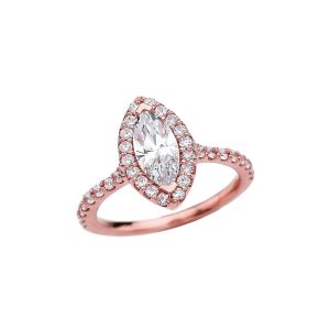 CZ Embellished Halo Engagement Ring in 9ct Rose Gold