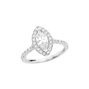 CZ Embellished Halo Engagement Ring in 9ct White Gold