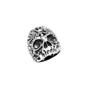 Men's Floral Design Skull Wide Cast Ring in Sterling Silver