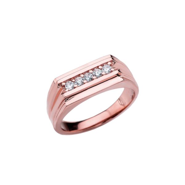 Men's Diamond Bar Ring in 9ct Rose Gold