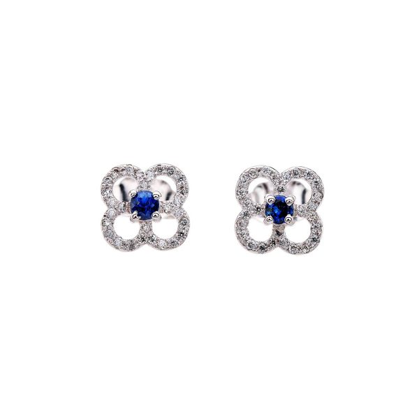 Sapphire Embellished Clover Gemstone Stud Earrings in 9ct White Gold