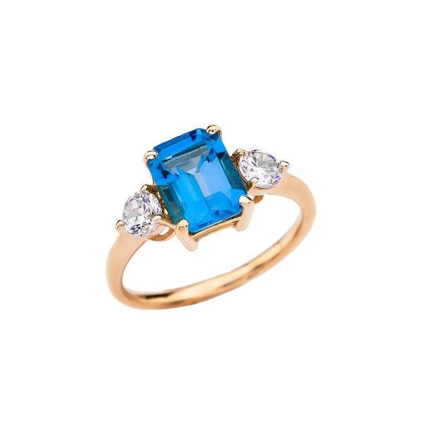 Blue Topaz & White Topaz Three Stone Gemstone Ring in 9ct Gold