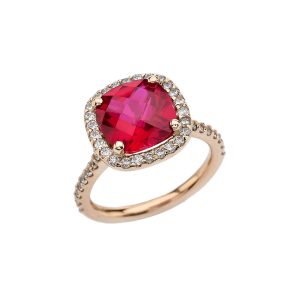 Ruby Embellished Halo Gemstone Ring in 9ct Gold