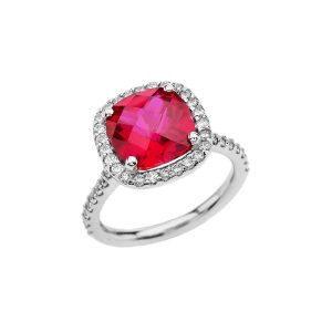 Ruby Embellished Halo Gemstone Ring in 9ct White Gold