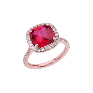 Ruby Embellished Halo Gemstone Ring in 9ct Rose Gold