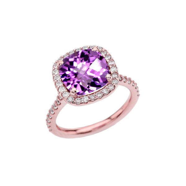 Amethyst Embellished Halo Gemstone Ring in 9ct Rose Gold