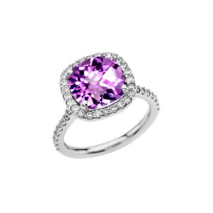 Amethyst Embellished Halo Gemstone Ring in 9ct White Gold