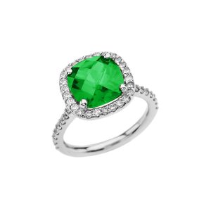 Emerald Chequerboard Ring in 9ct White Gold