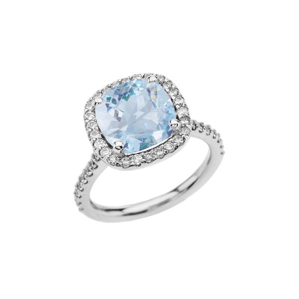 Aquamarine Chequerboard Ring in 9ct White Gold