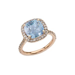 Aquamarine Chequerboard Ring in 9ct Gold