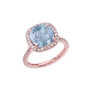 Aquamarine Chequerboard Ring in 9ct Rose Gold