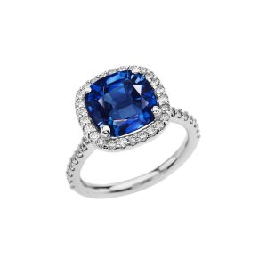 Sapphire Embellished Halo Gemstone Ring in 9ct White Gold