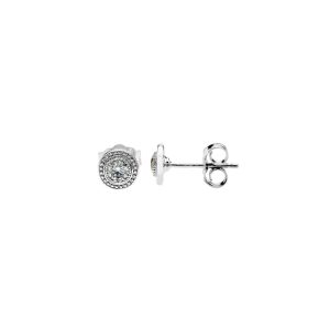 CZ Mini Detailed Round Stud Earrings in 9ct White Gold