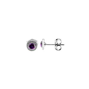 Amethyst Mini Detailed Round Stud Earrings in 9ct White Gold