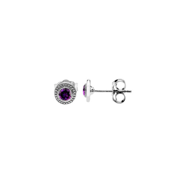 Amethyst Mini Detailed Round Stud Earrings in 9ct White Gold