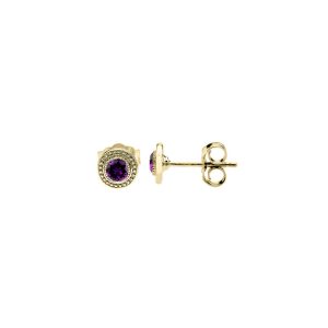 Amethyst Mini Detailed Round Stud Earrings in 9ct Gold