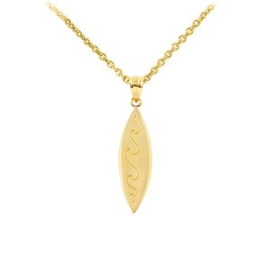 Surfboard Waves Beach Pendant Necklace in 9ct Gold