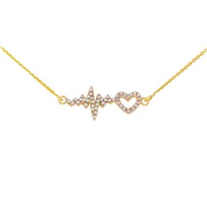 Diamond Heartbeat Pendant Necklace in 9ct Gold