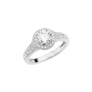 White Topaz Art Deco Centre Ring in 9ct White Gold