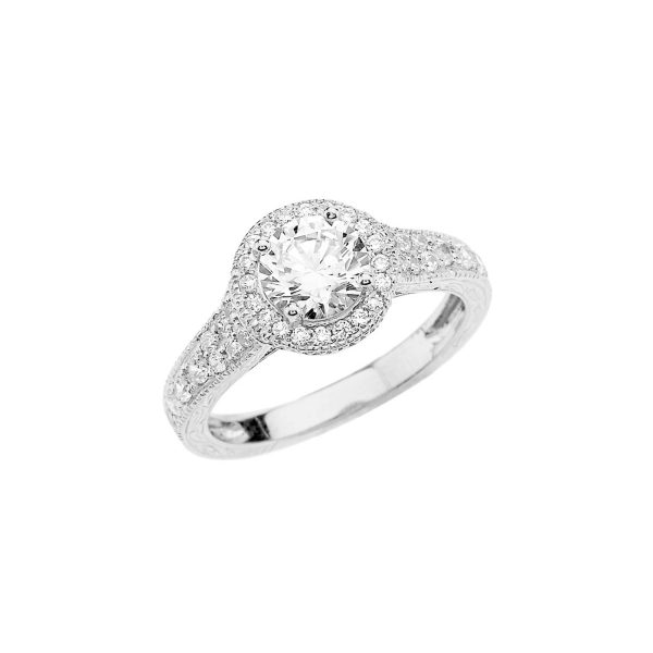 White Topaz Art Deco Centre Ring in 9ct White Gold