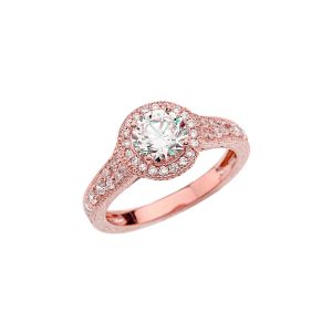 White Topaz Art Deco Centre Ring in 9ct Rose Gold